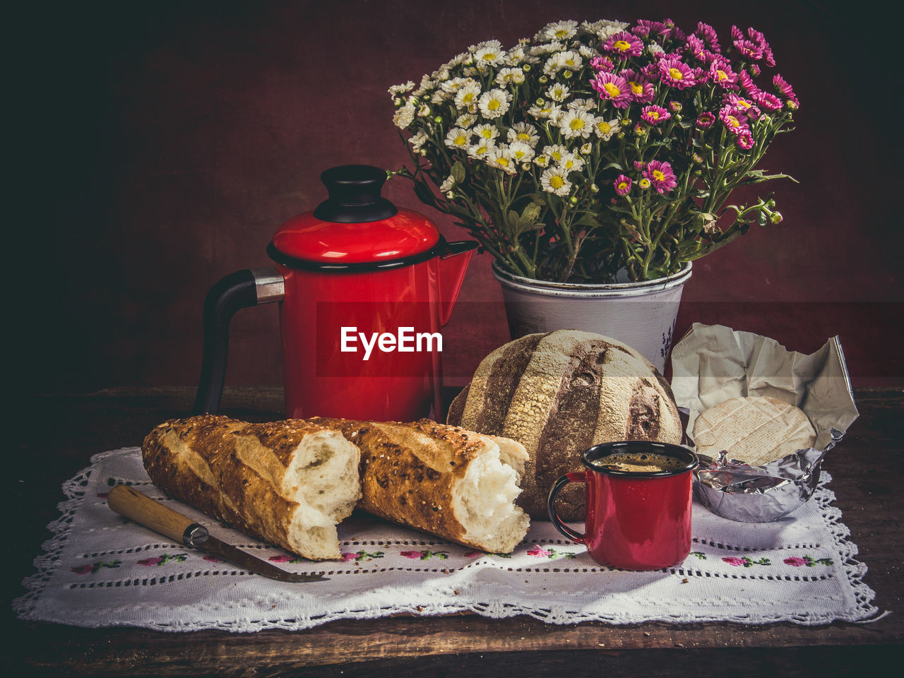 CLOSE-UP OF BREAKFAST SERVED ON TABLE AT HOME