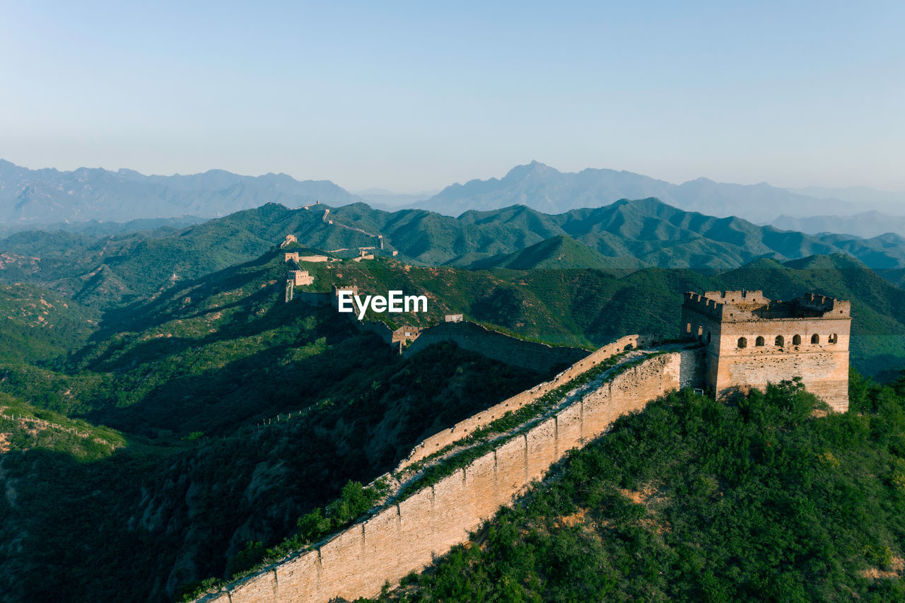 High angle view of the great wall in summer
