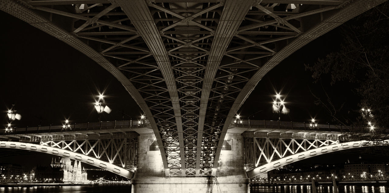 Underneath view of margaret bridge at night