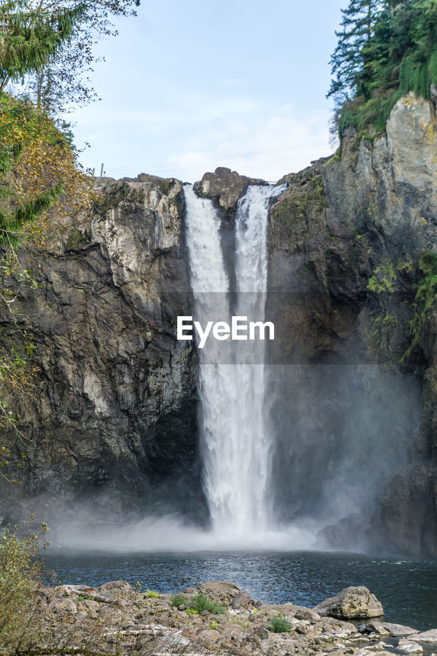 SCENIC VIEW OF WATERFALL BY ROCKS