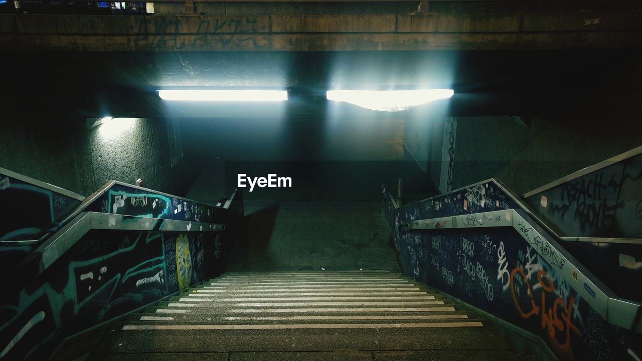 High angle view of staircase in subway