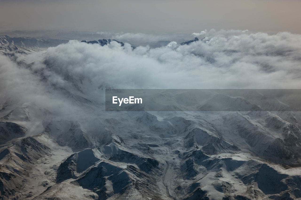 aerial view of snowcapped mountains