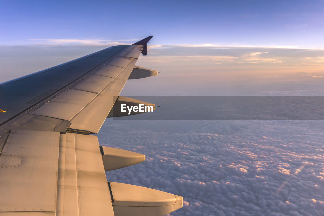 AIRPLANE WING AGAINST SKY