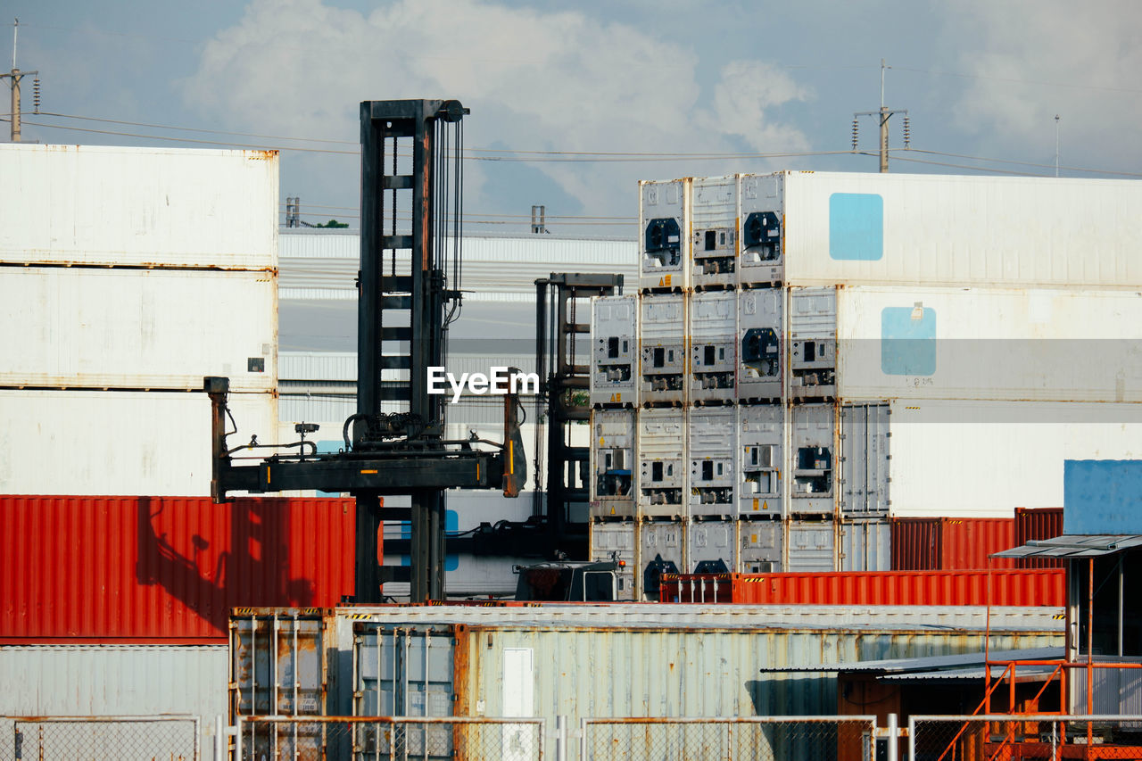 View of working in the port there is a container forklift.