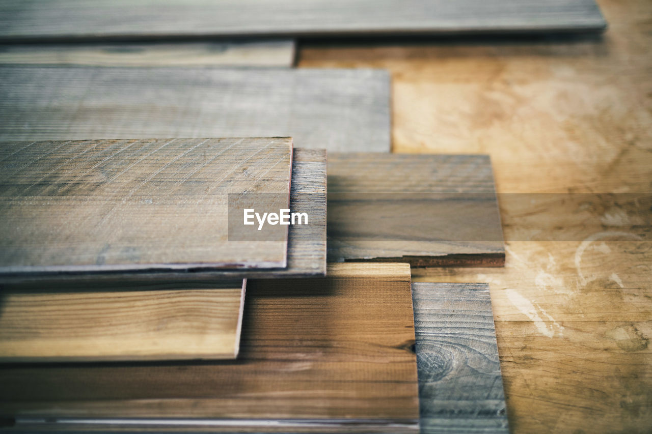 Close-up of wooden planks at workshop