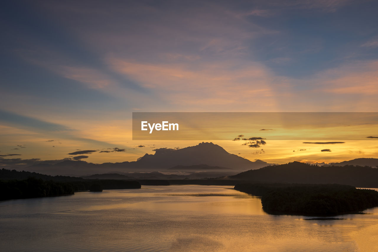 Scenic view of lake against sky during sunset