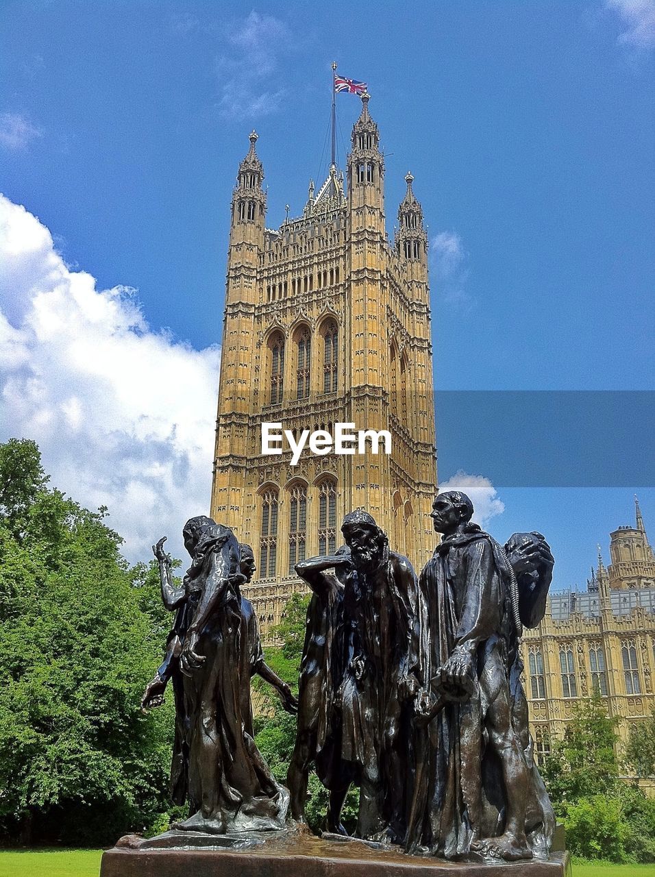 Low angle view of statues in front of building