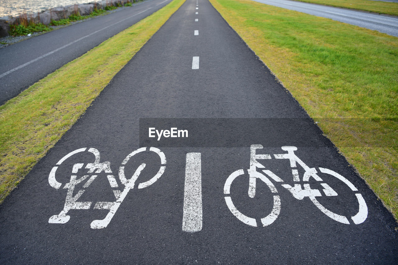 High angle view of bicycle lane