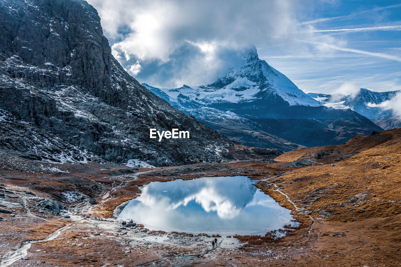 The riffelsee, a lake near zermatt. switzerland.