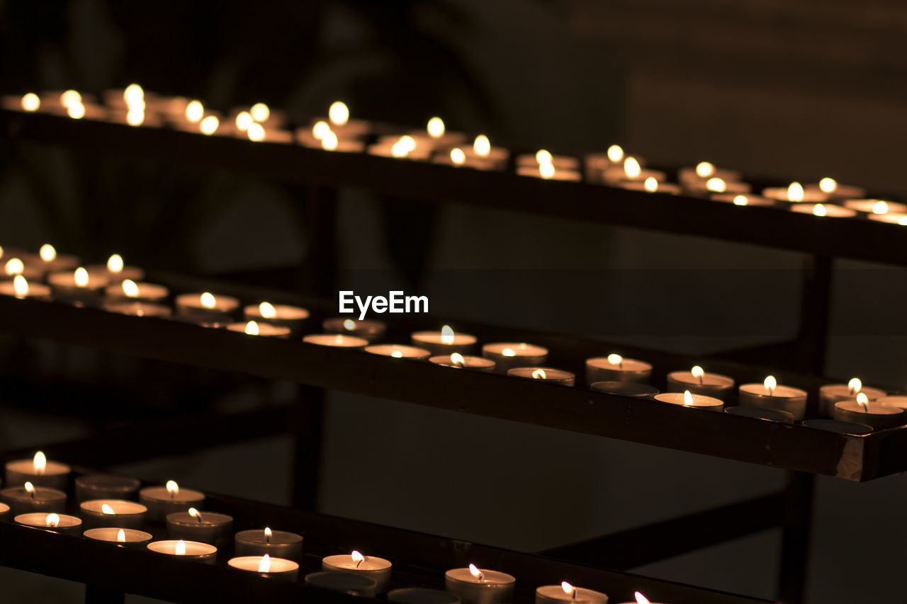 Close-up of illuminated diya