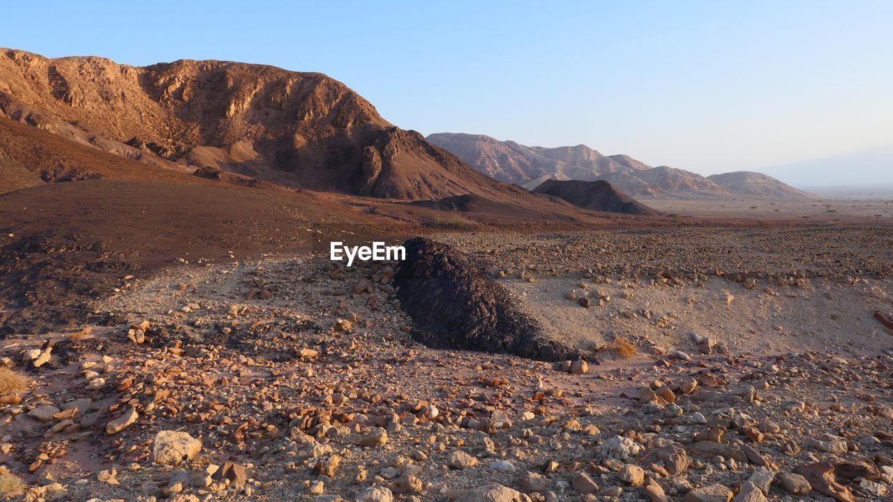 Scenic view of arid desert against sky