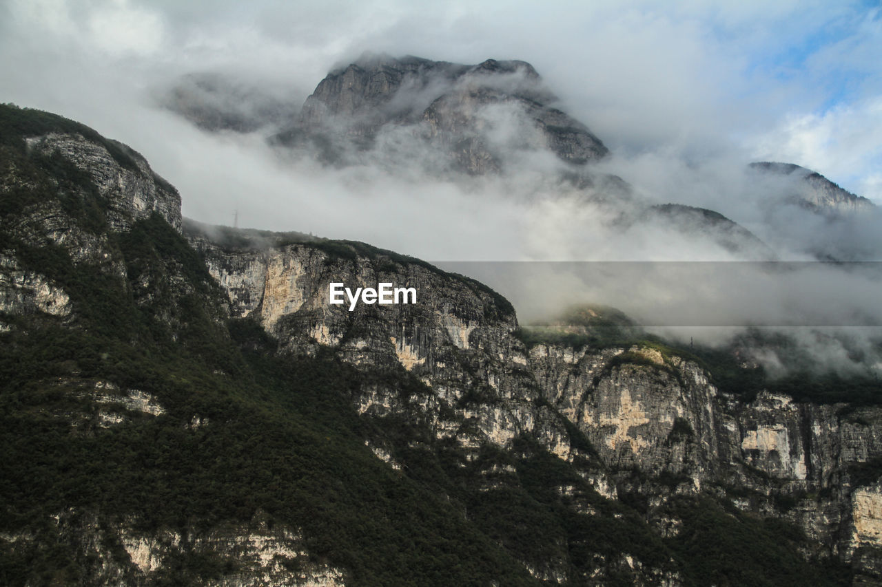 Scenic view of mountain during foggy weather