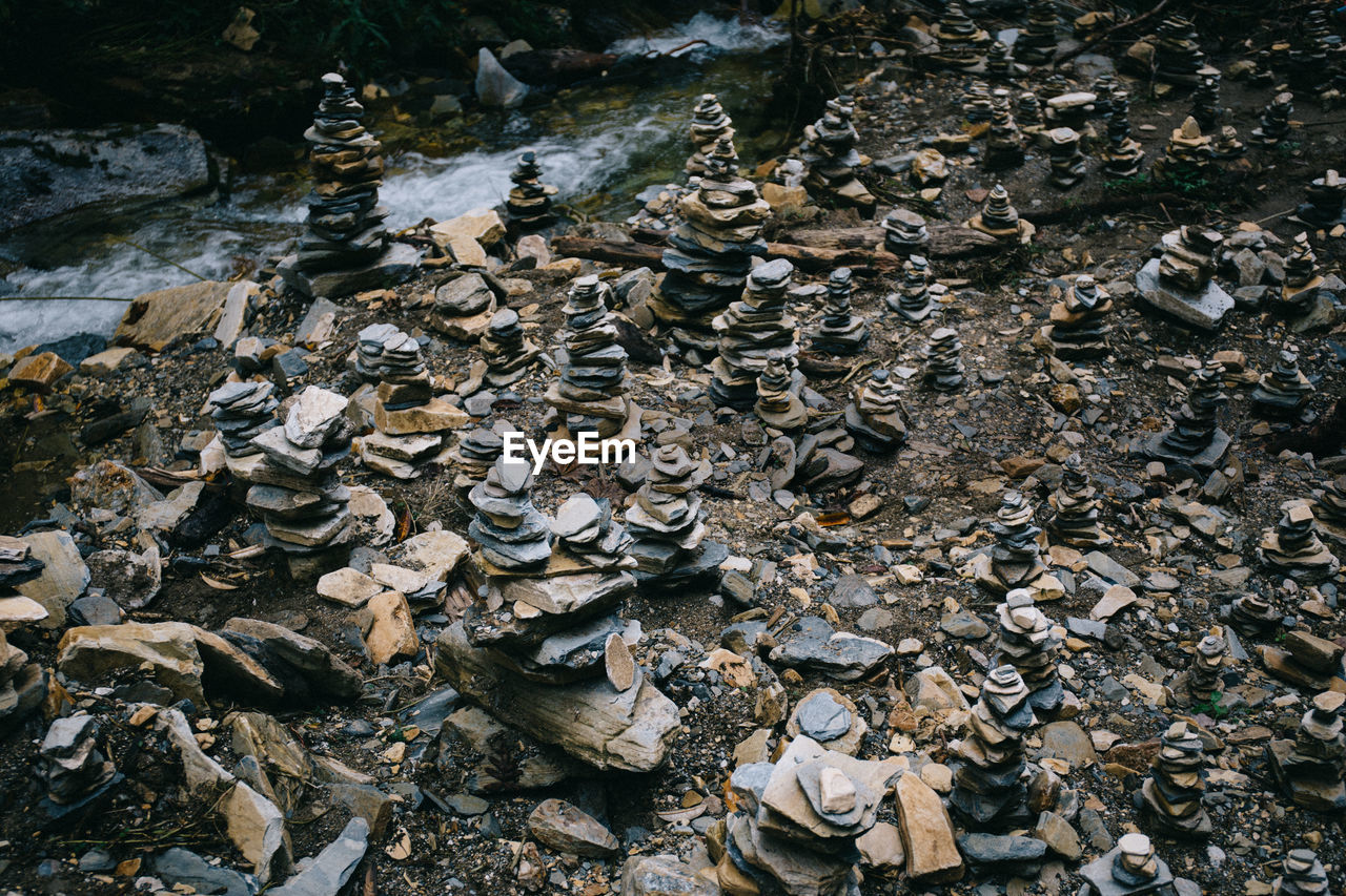 High angle view of rocks in water