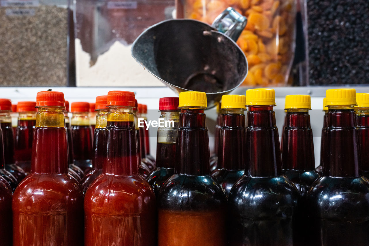 Palm oil for sale at the famous and grandiose são joaquim fair in salvador, bahia, brazil.