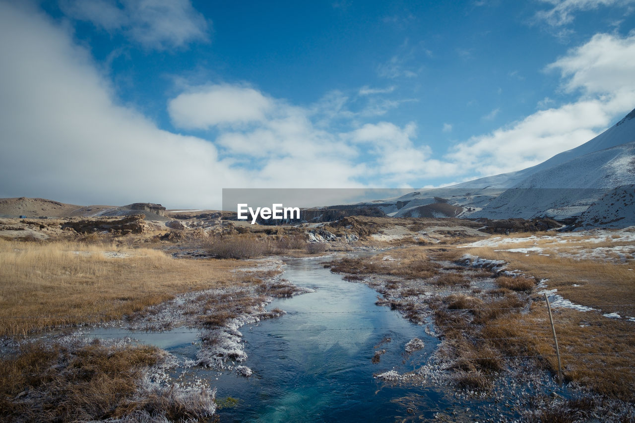 Scenic view of snowcapped mountains against sky