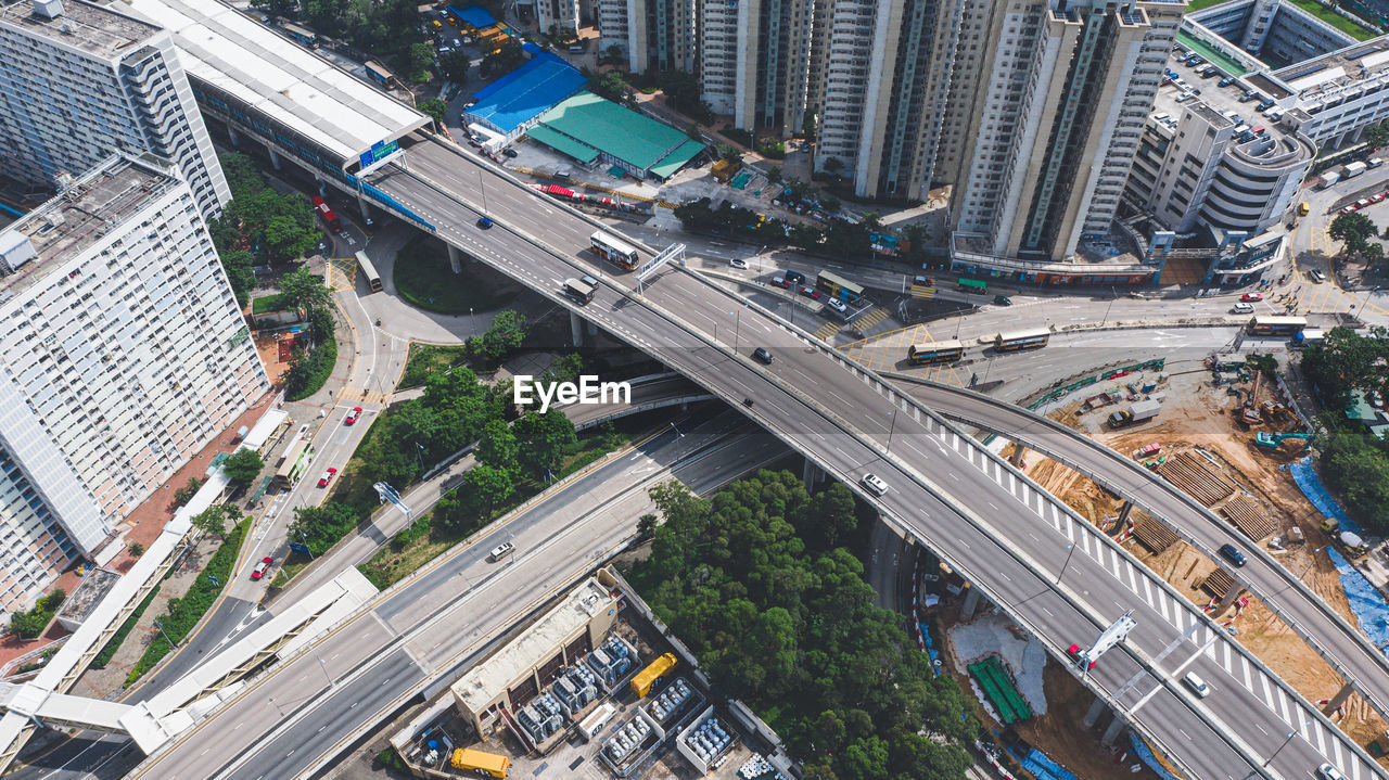 Aerial view of bridge in city