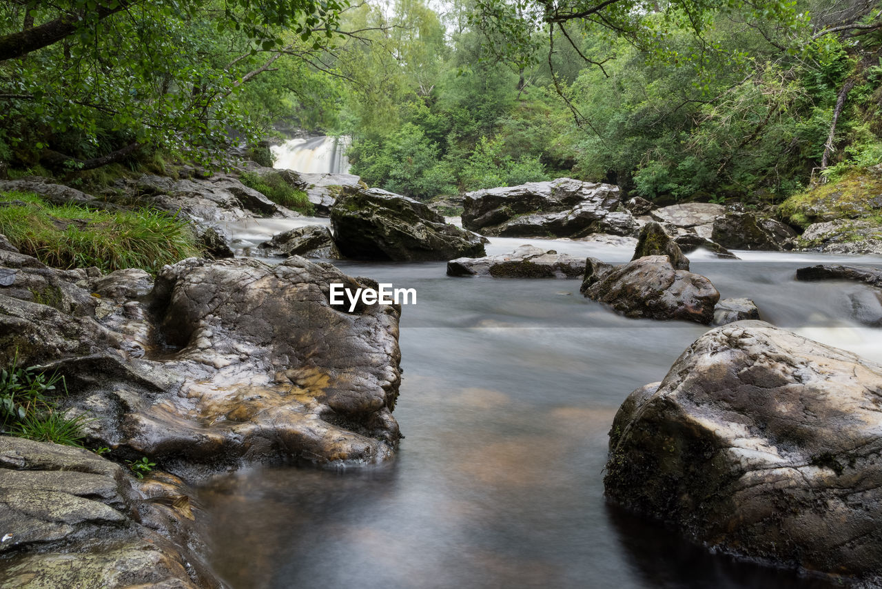 RIVER FLOWING AMIDST ROCKS IN FOREST