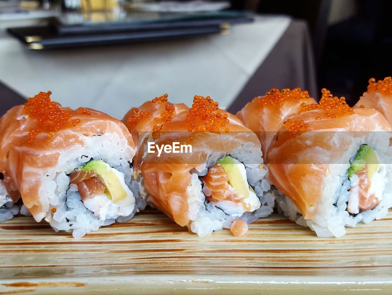 Close-up of sushi on table