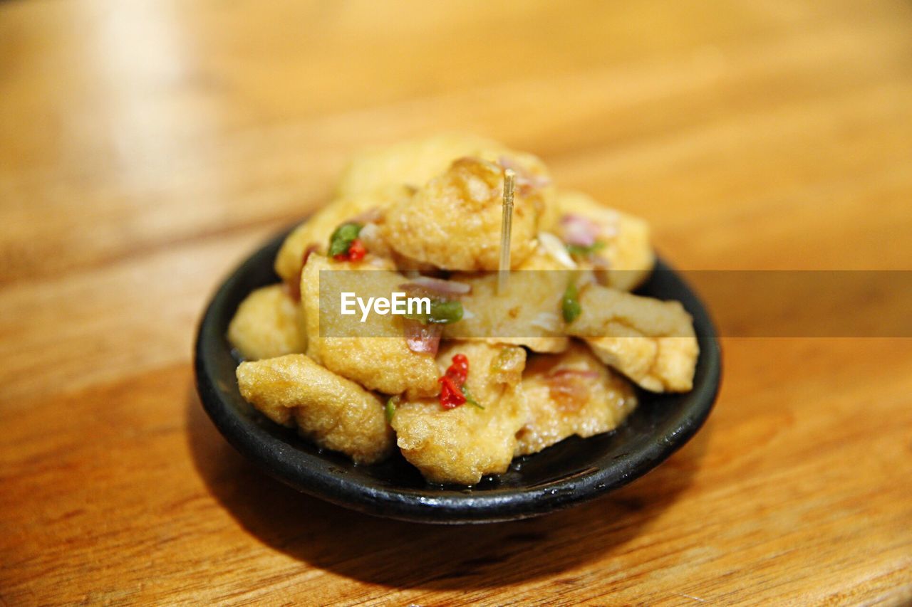 Close-up of food on wooden table