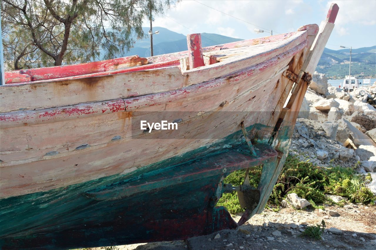 Boat moored at beach