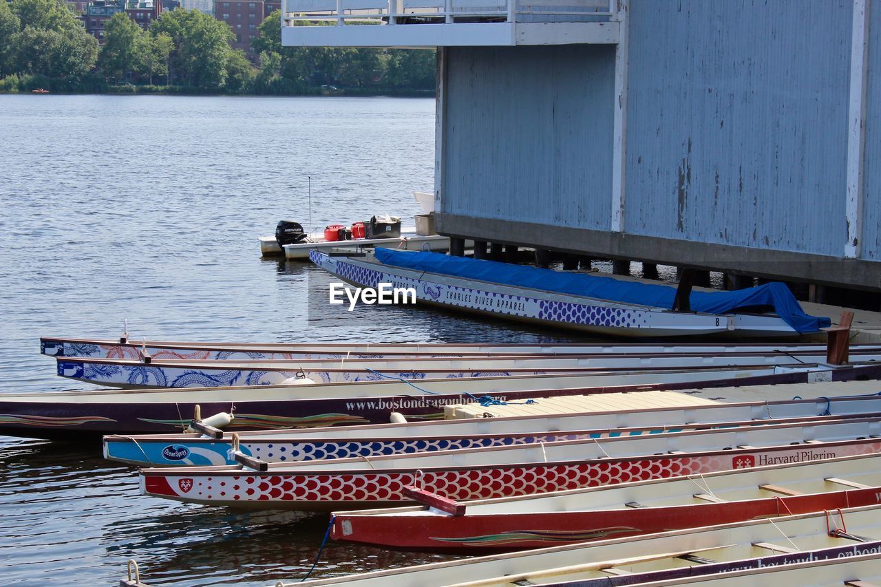 Boat moored in river