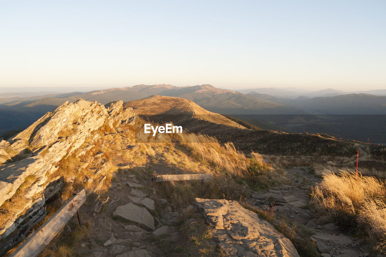 Scenic view of mountains against clear sky