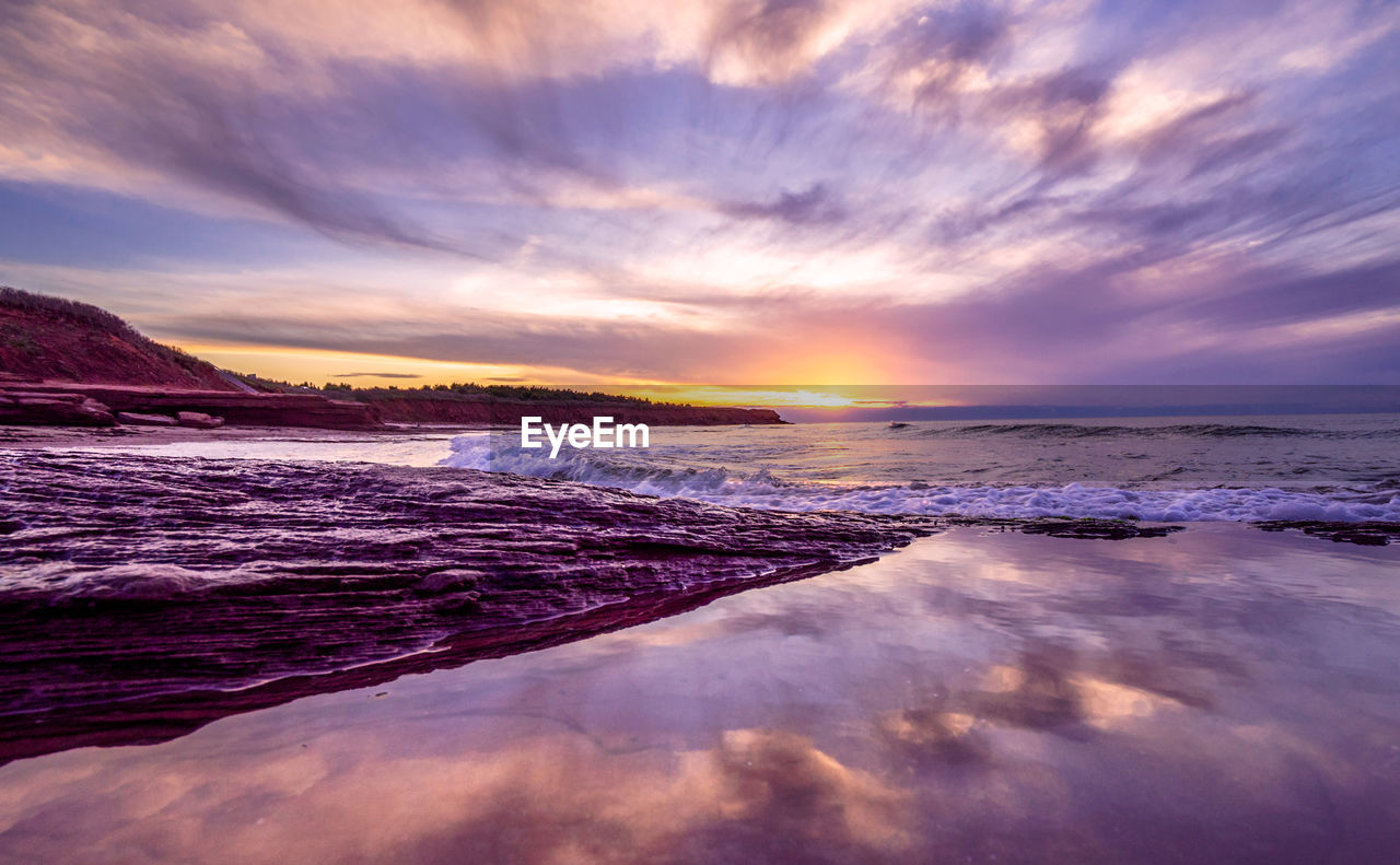 Scenic view of sea against sky during sunset