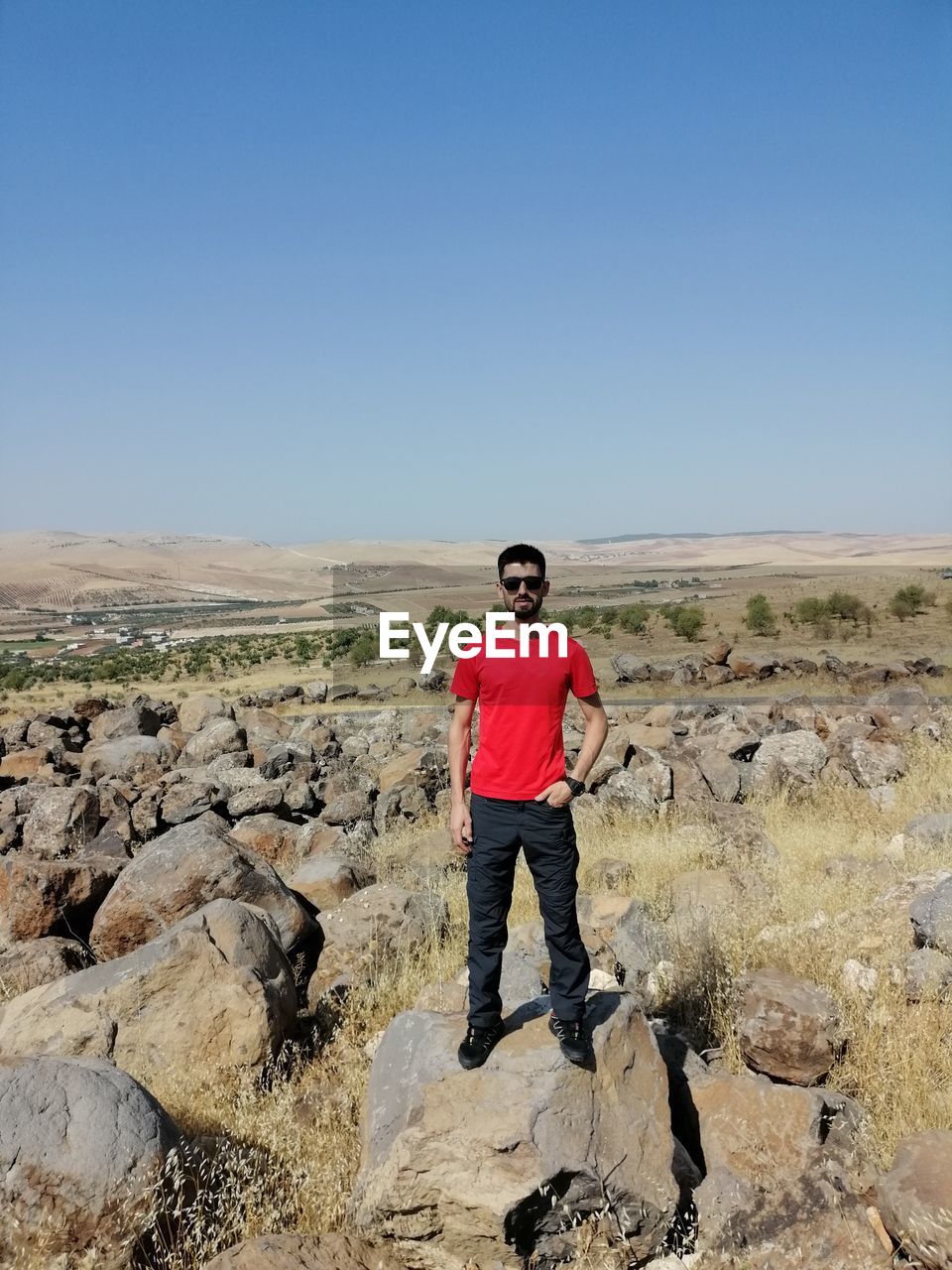 FULL LENGTH OF MAN STANDING ON ROCKS