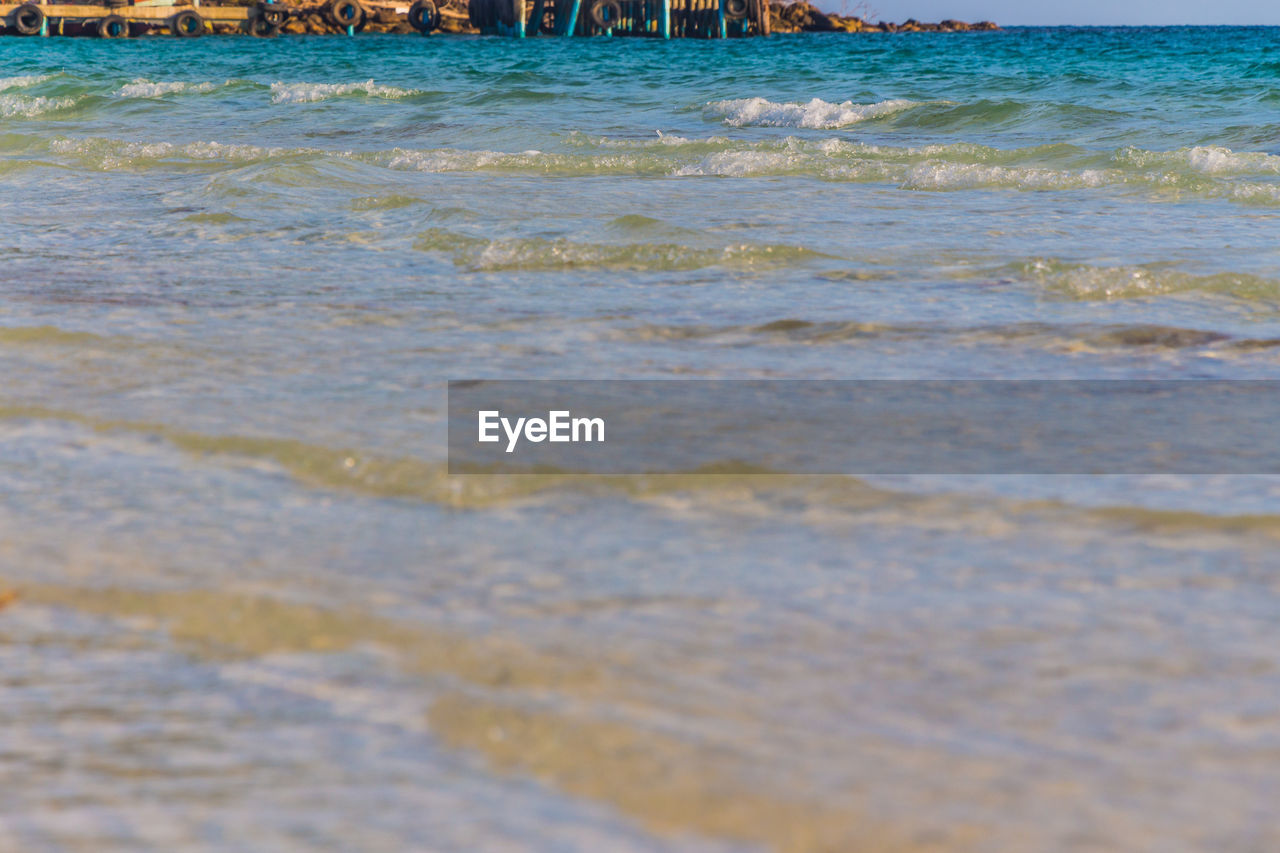 VIEW OF WAVES RUSHING TOWARDS SHORE