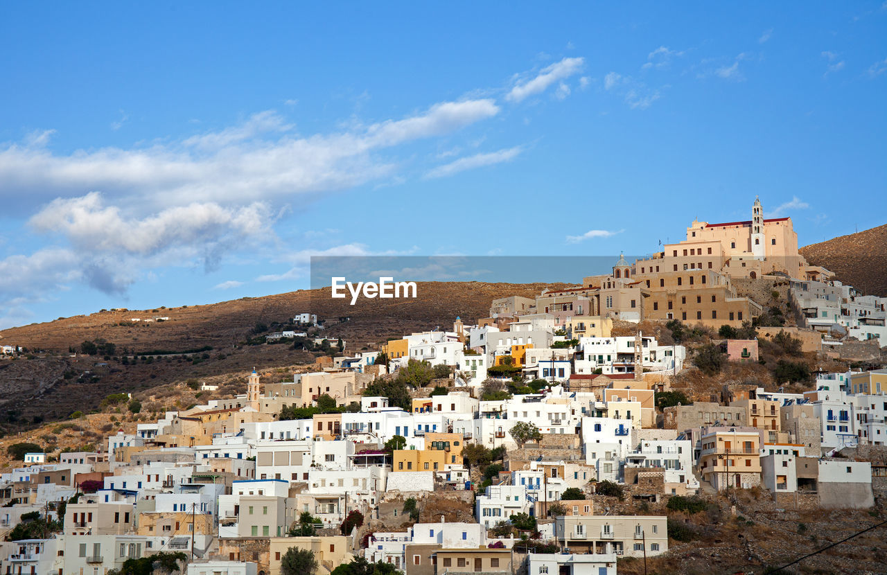 A view of ano syros as it rises above ermoupoli, syros, greece