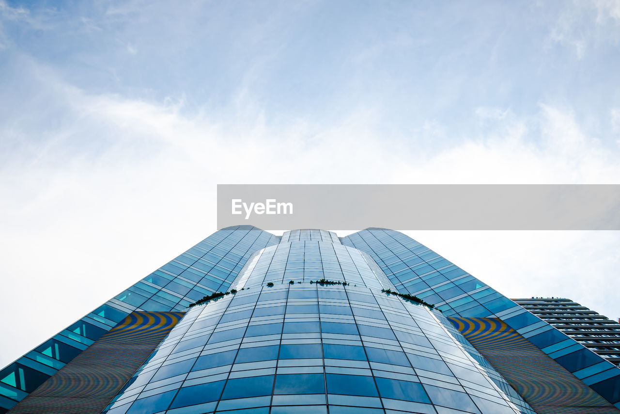 Photos from the bottom of tall buildings and beautiful sky.