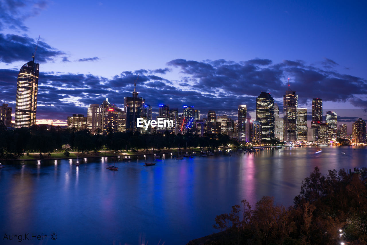 View of river with buildings in background