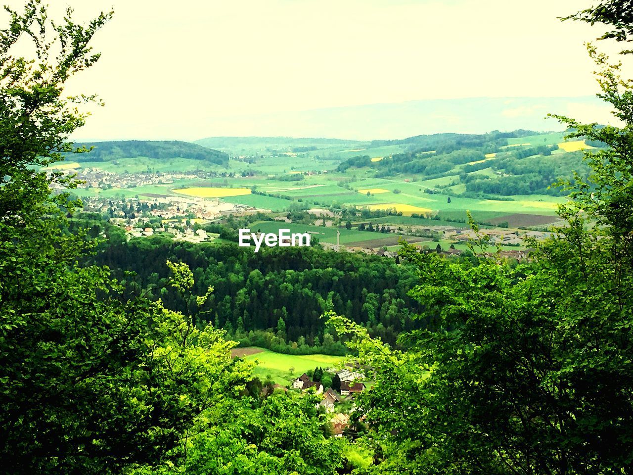 High angle shot of countryside landscape