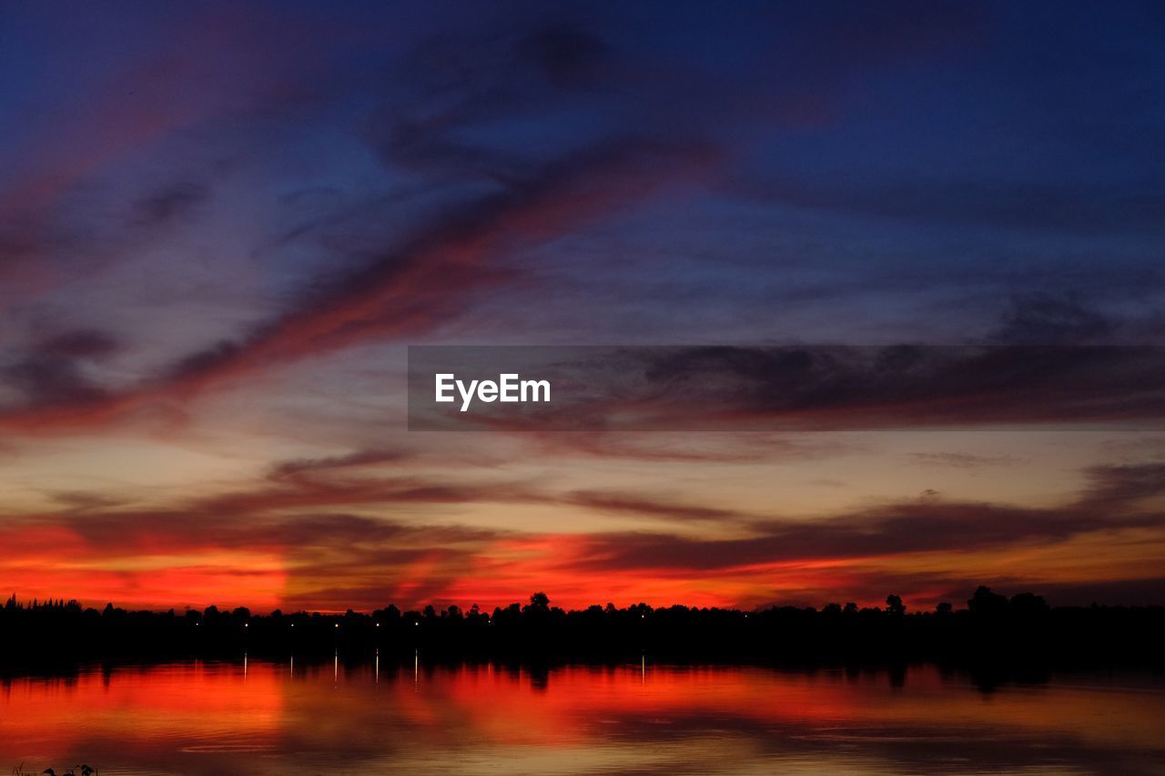 Scenic view of lake against sky during sunset