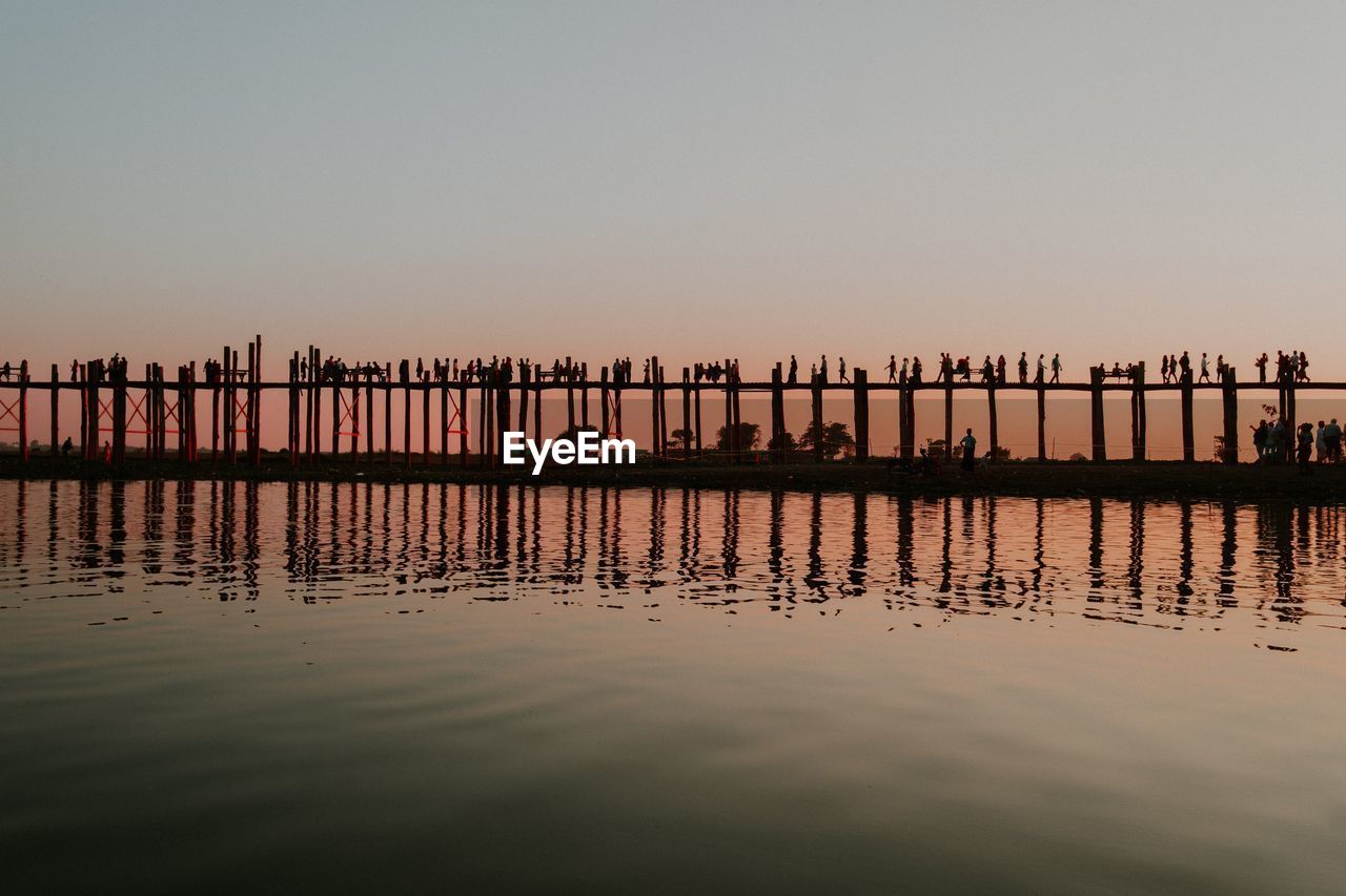 PIER ON LAKE AGAINST CLEAR SKY