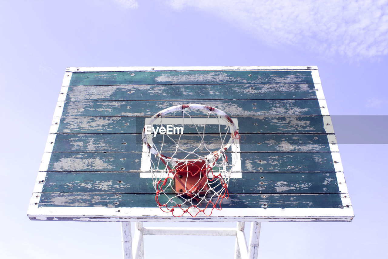 Low angle view of basketball hoop against sky