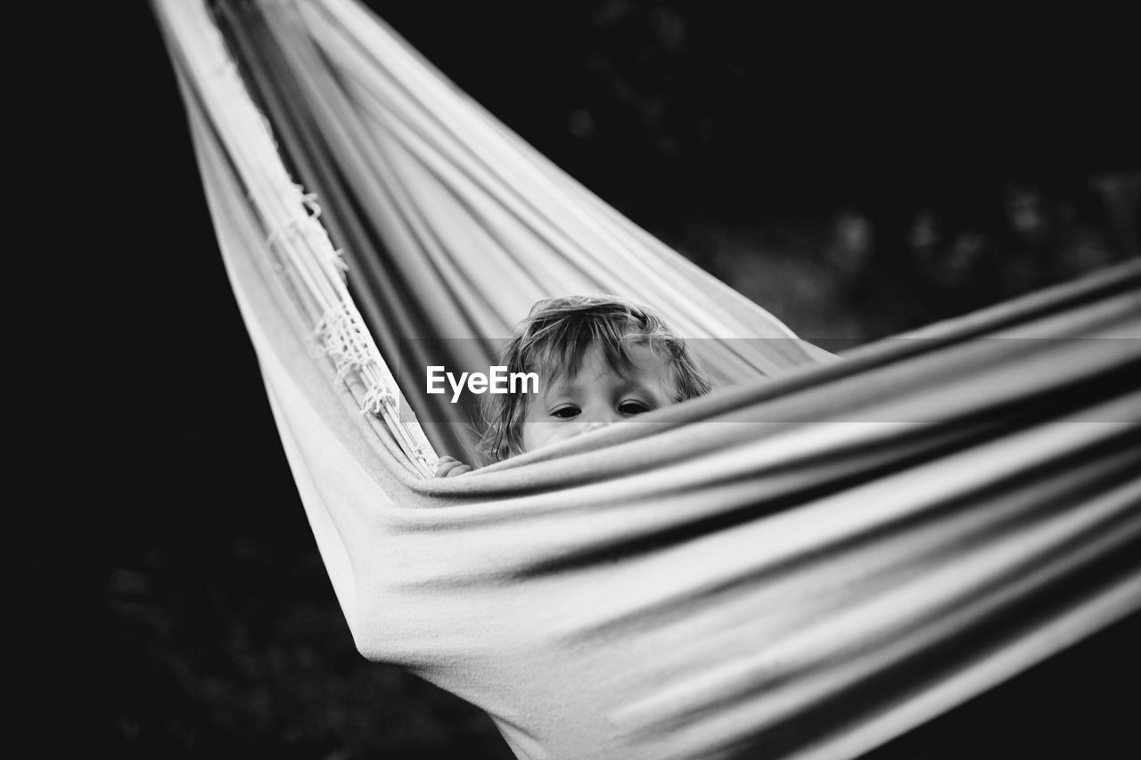 Close-up of child in hammock