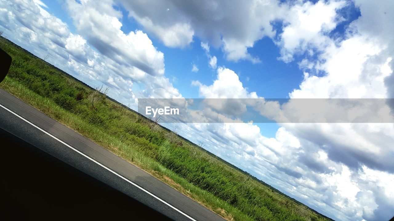 SCENIC VIEW OF ROAD AMIDST FIELD AGAINST SKY