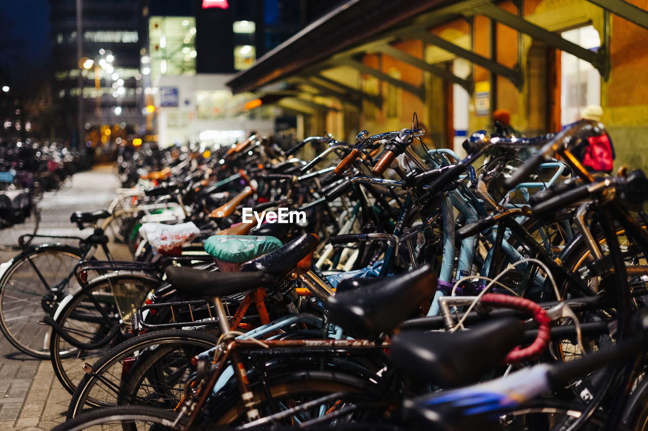 Bicycles parked on street