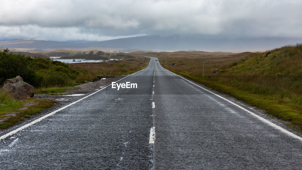 EMPTY ROAD AMIDST LANDSCAPE AGAINST SKY