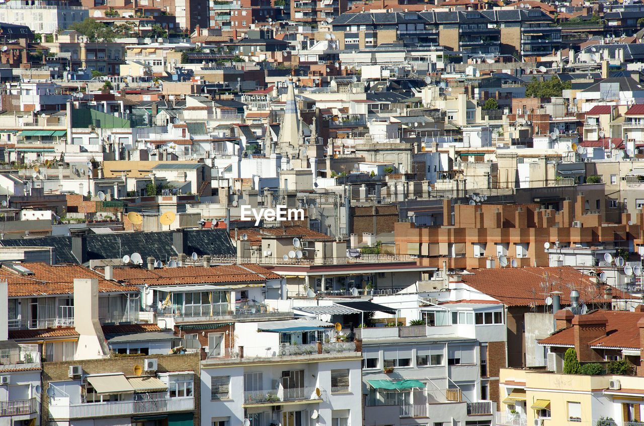 High angle view of houses in town