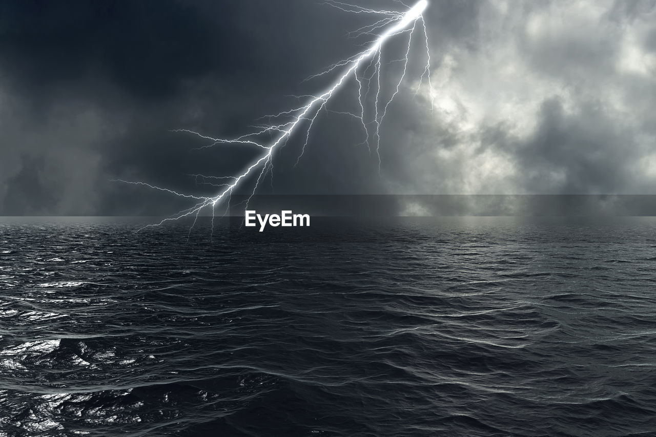 PANORAMIC SHOT OF SEA AGAINST STORM CLOUDS