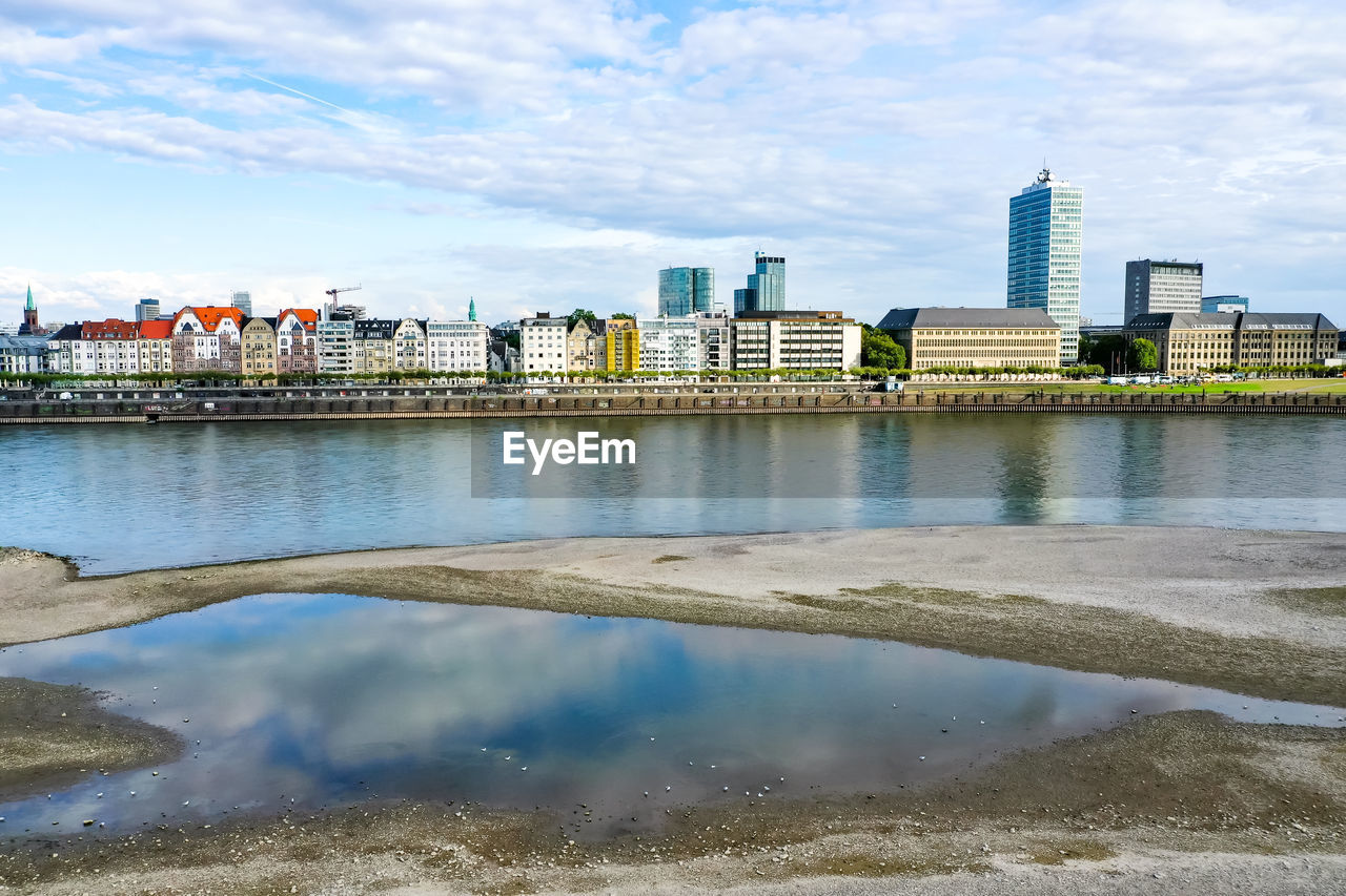 The banks of the rhine in düsseldorf and a bird's eye view of the city