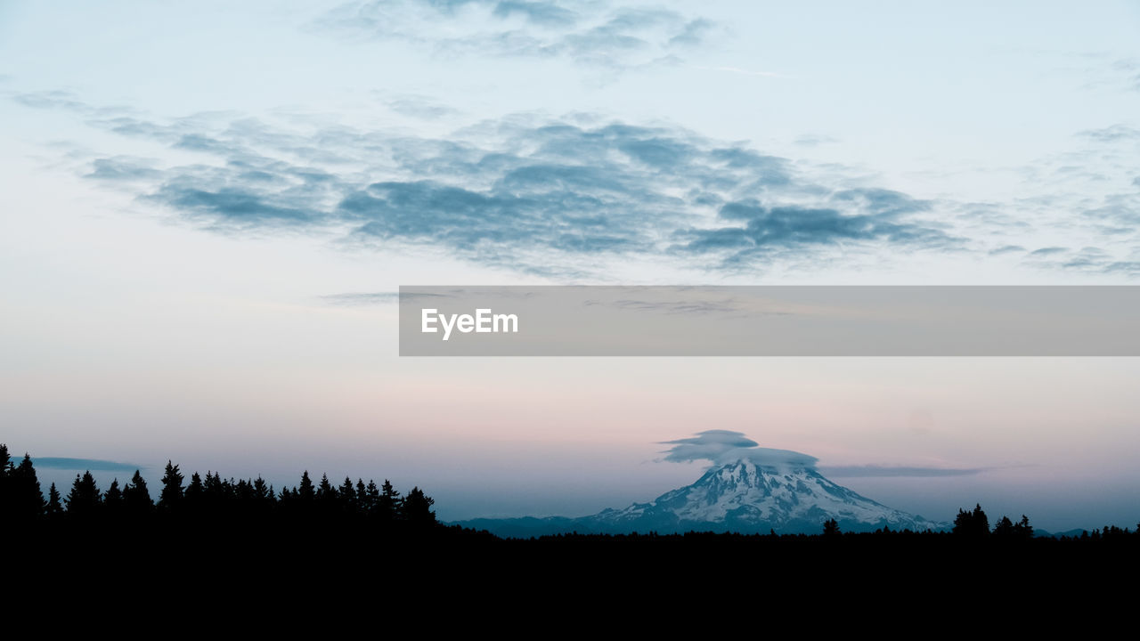 Scenic view of silhouette mountain against sky