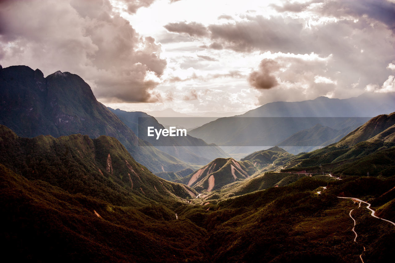 Panoramic view of landscape and mountains against sky