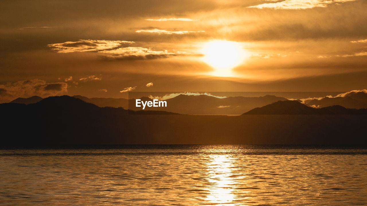 Scenic view of lake against sky during sunset