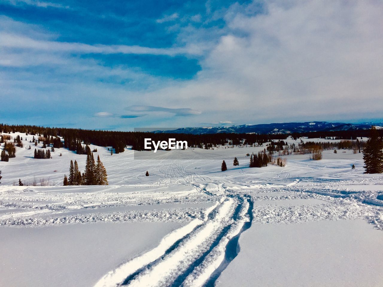 PANORAMIC VIEW OF SNOW COVERED LAND AGAINST SKY