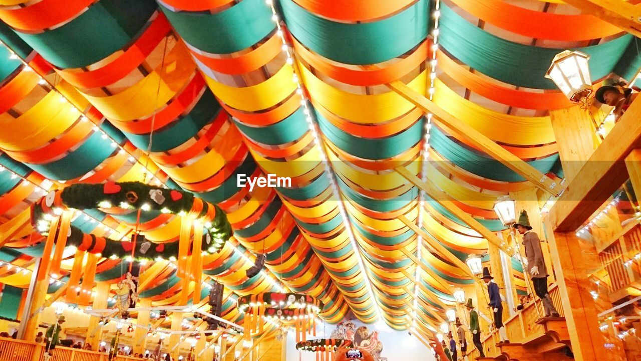 Interior of decorated tent during oktoberfest