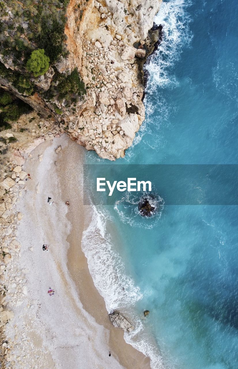 High angle view of rocks on beach