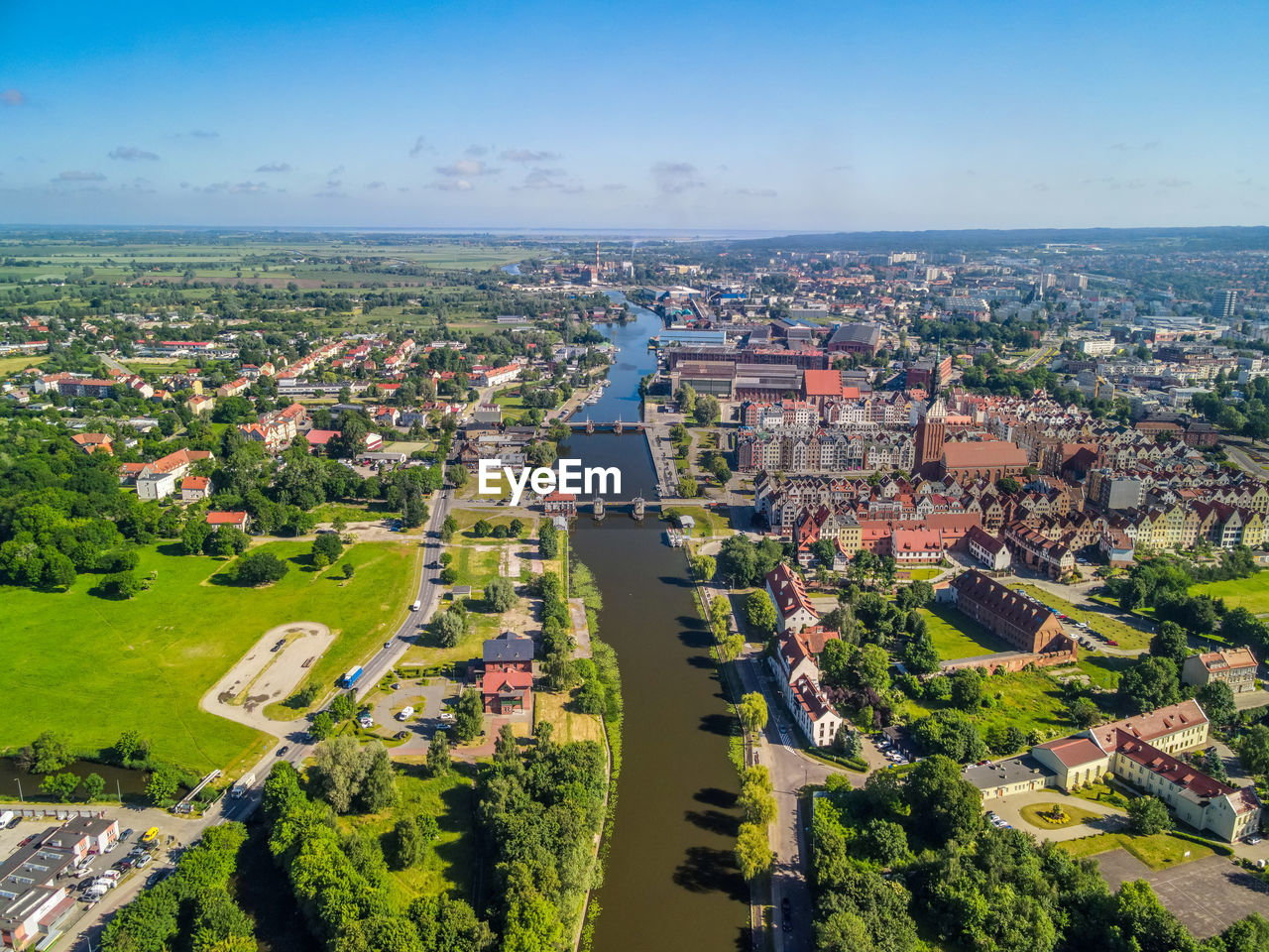 Aerial view of the old town in elblag, poland